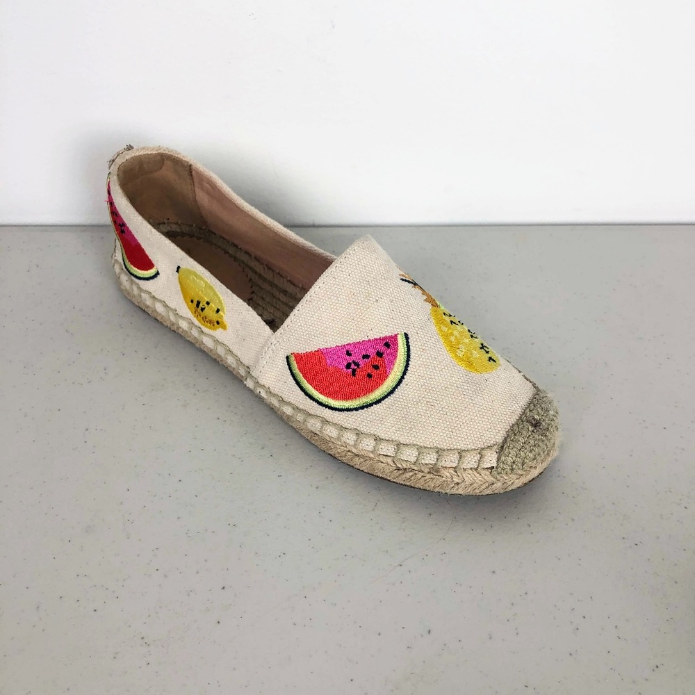 J.Crew Canvas Espadrilles Flats Embroidered Fruits - Picture 1 of 8